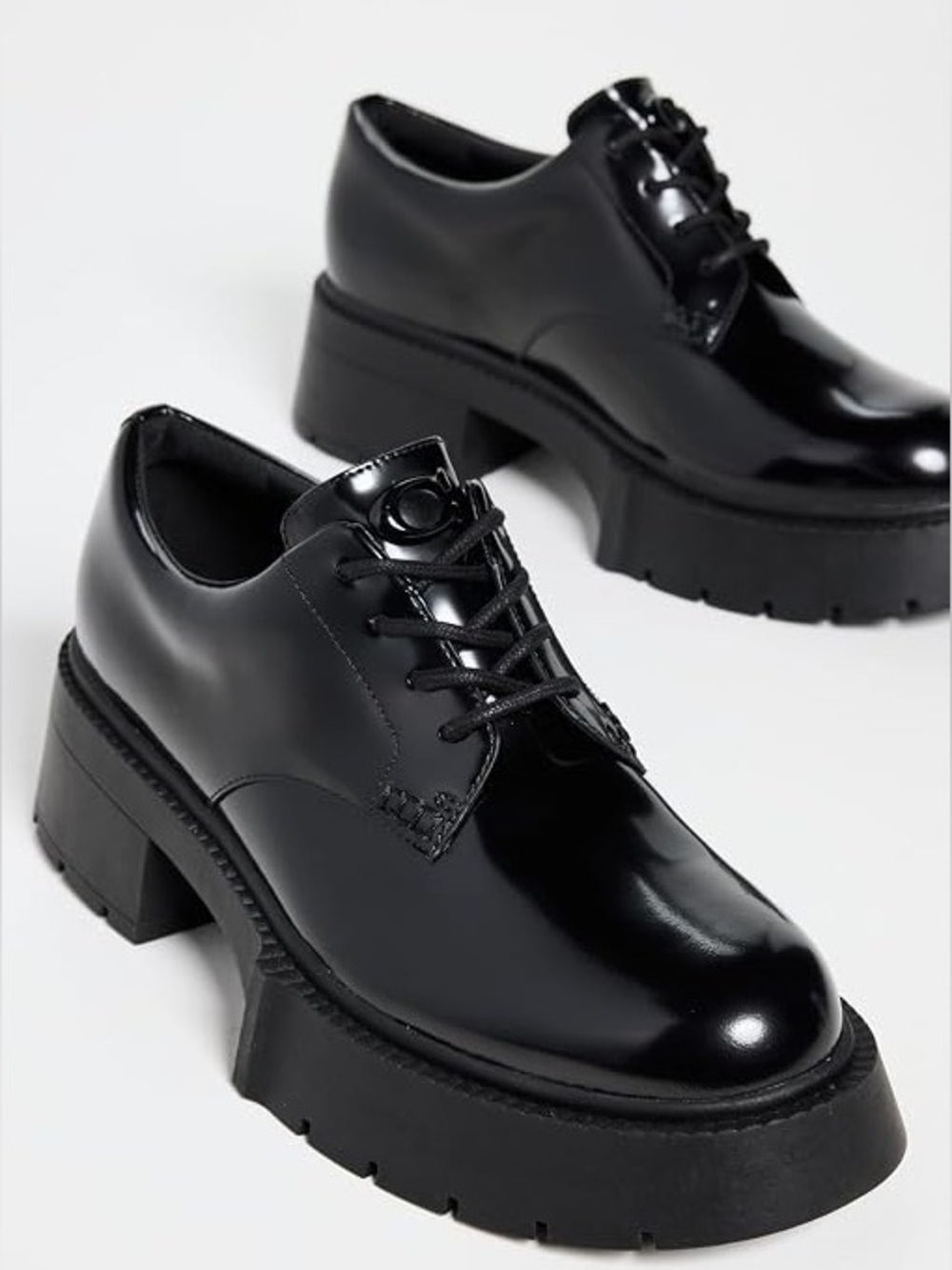 Coach Black Patent Lace-Up Platform Lug Heel Shoes - Picture 2 of 11